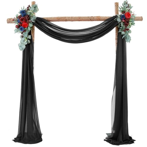 Chickwin Hochzeit Vorhang Hochzeitsbogen, Tüll Querbehang Himmelbett Vorhänge mit 2 Bändern, Transparent Voile Dekoration, für Fotohintergrund Party Zeremonie Hochzeitsdeko (Schwarz,20x250cm) von Chickwin