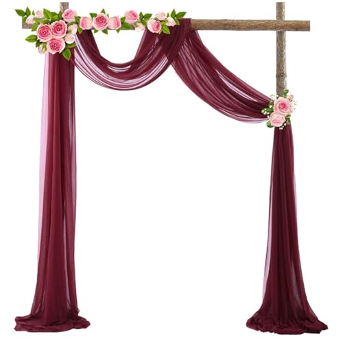 Chickwin Hochzeit Vorhang Hochzeitsbogen, Tüll Querbehang Himmelbett Vorhänge mit 2 Bändern, Transparent Voile Dekoration, für Fotohintergrund Party Zeremonie Hochzeitsdeko (Weinrot,75x600cm) von Chickwin