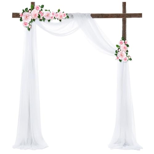 Chickwin Hochzeit Vorhang Hochzeitsbogen, Tüll Querbehang Himmelbett Vorhänge mit 2 Bändern, Transparent Voile Dekoration, für Fotohintergrund Party Zeremonie Hochzeitsdeko (Weiß,50x570cm) von Chickwin