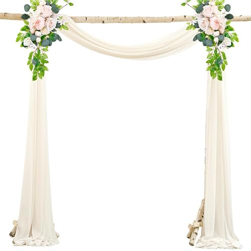 Chickwin Hochzeit Vorhang Hochzeitsbogen, Tüll Querbehang mit 2 Bändern, Himmelbett Vorhänge, Stoff Transparent Voile Dekoration für Fotohintergrund Zeremonie Hochzeitsdeko (Beige,75x600cm) von Chickwin