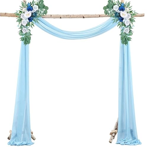 Chickwin Hochzeit Vorhang Hochzeitsbogen, Tüll Querbehang mit 2 Bändern, Himmelbett Vorhänge, Stoff Transparent Voile Dekoration für Fotohintergrund Zeremonie Hochzeitsdeko (Blau,75x550cm) von Chickwin
