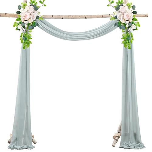 Chickwin Hochzeit Vorhang Hochzeitsbogen, Tüll Querbehang mit 2 Bändern, Himmelbett Vorhänge, Stoff Transparent Voile Dekoration für Fotohintergrund Zeremonie Hochzeitsdeko (Grau,75x600cm) von Chickwin