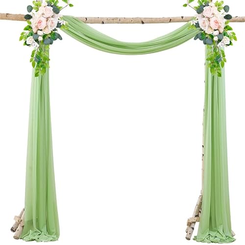 Chickwin Hochzeit Vorhang Hochzeitsbogen, Tüll Querbehang mit 2 Bändern, Himmelbett Vorhänge, Stoff Transparent Voile Dekoration für Fotohintergrund Zeremonie Hochzeitsdeko (Grün,75x600cm) von Chickwin