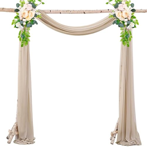 Chickwin Hochzeit Vorhang Hochzeitsbogen, Tüll Querbehang mit 2 Bändern, Himmelbett Vorhänge, Stoff Transparent Voile Dekoration für Fotohintergrund Zeremonie Hochzeitsdeko (Khaki,75x300cm) von Chickwin