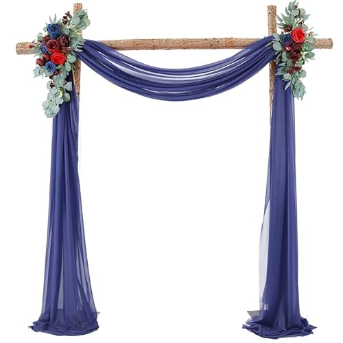 Chickwin Hochzeit Vorhang Hochzeitsbogen, Tüll Querbehang mit 2 Bändern, Himmelbett Vorhänge, Stoff Transparent Voile Dekoration für Fotohintergrund Zeremonie Hochzeitsdeko (Marineblau,50x570cm) von Chickwin