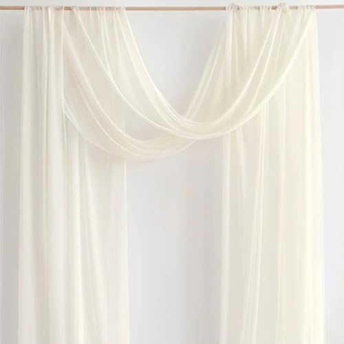 Chickwin Hochzeit Vorhang Hochzeitsbogen, Weich Hängen Chiffon Tüll Querbehang Himmelbett Vorhänge,Transparent Voile Dekoration, Fotohintergrund Party Rasen Hochzeitsdeko (Beige,70x800cm) von Chickwin