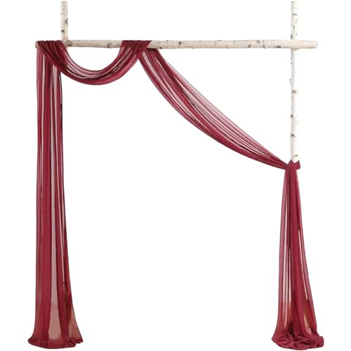 Chickwin Hochzeit Vorhang Hochzeitsbogen, Weich Hängen Chiffon Tüll Querbehang Himmelbett Vorhänge,Transparent Voile Dekoration, Fotohintergrund Party Rasen Hochzeitsdeko (Retrorot,70x800cm) von Chickwin