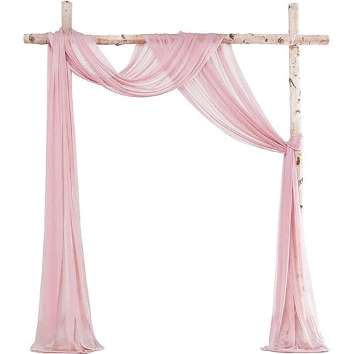 Chickwin Hochzeit Vorhang Hochzeitsbogen, Weich Hängen Chiffon Tüll Querbehang Himmelbett Vorhänge,Transparent Voile Dekoration, Fotohintergrund Party Rasen Hochzeitsdeko (Rosa,70x800cm) von Chickwin