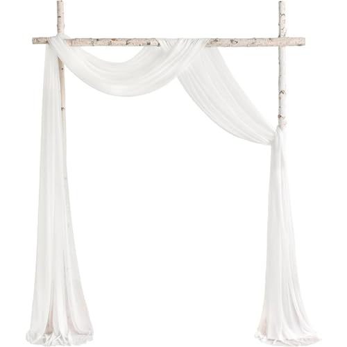 Chickwin Hochzeit Vorhang Hochzeitsbogen, Weich Hängen Chiffon Tüll Querbehang Himmelbett Vorhänge,Transparent Voile Dekoration, Fotohintergrund Party Rasen Hochzeitsdeko (Weiß,70x800cm) von Chickwin