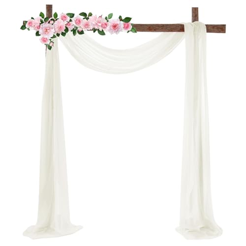 Chickwin Hochzeit Vorhang Hochzeitsbogen,100D Chiffon Tüll Querbehang,1PC Freihanddeko Himmelbett Vorhänge,Stoff Transparent Voile Dekoration für Fotohintergrund Hochzeitsdeko (Beige,70x550cm) von Chickwin