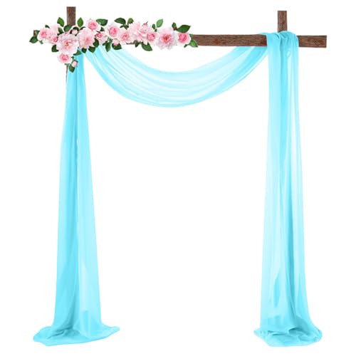 Chickwin Hochzeit Vorhang Hochzeitsbogen,100D Chiffon Tüll Querbehang,1PC Freihanddeko Himmelbett Vorhänge,Stoff Transparent Voile Dekoration für Fotohintergrund Hochzeitsdeko (Blau,70x550cm) von Chickwin