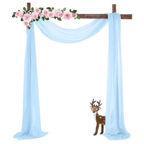 Chickwin Hochzeit Vorhang Hochzeitsbogen,100D Chiffon Tüll Querbehang,1PC Freihanddeko Himmelbett Vorhänge,Stoff Transparent Voile Dekoration für Fotohintergrund Hochzeitsdeko (Hellblau,70x550cm) von Chickwin