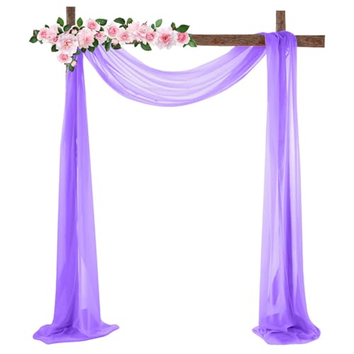 Chickwin Hochzeit Vorhang Hochzeitsbogen,100D Chiffon Tüll Querbehang,1PC Freihanddeko Himmelbett Vorhänge,Stoff Transparent Voile Dekoration für Fotohintergrund Hochzeitsdeko (Lila,70x300cm) von Chickwin