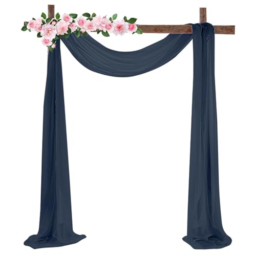Chickwin Hochzeit Vorhang Hochzeitsbogen,100D Chiffon Tüll Querbehang,1PC Freihanddeko Himmelbett Vorhänge,Stoff Transparent Voile Dekoration für Fotohintergrund Hochzeitsdeko (Marineblau,70x300cm) von Chickwin