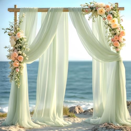 Chickwin Hochzeit Vorhang Hochzeitsbogen,1pc Anmut Tüll Querbehang,Freihanddeko Himmelbett Vorhänge,Stoff Transparent Voile Dekoration für Fotohintergrund Torbogen Hochzeitsdeko (Grün,160x800cm) von Chickwin