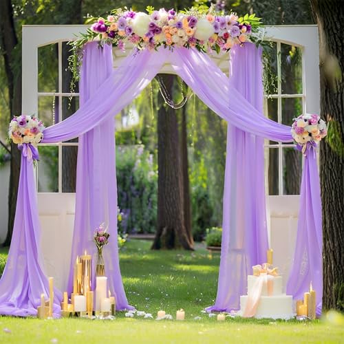 Chickwin Hochzeit Vorhang Hochzeitsbogen,1pc Anmut Tüll Querbehang,Freihanddeko Himmelbett Vorhänge,Stoff Transparent Voile Dekoration für Fotohintergrund Torbogen Hochzeitsdeko (Lila,76x800cm) von Chickwin