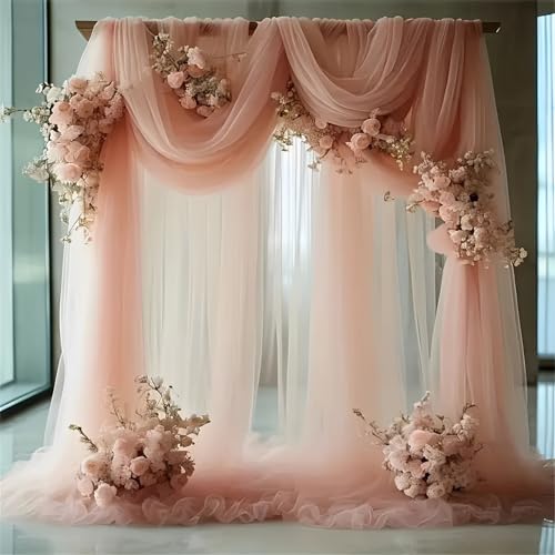 Chickwin Hochzeit Vorhang Hochzeitsbogen,1pc Anmut Tüll Querbehang,Freihanddeko Himmelbett Vorhänge,Stoff Transparent Voile Dekoration für Fotohintergrund Torbogen Hochzeitsdeko (Rosa,76x800cm) von Chickwin