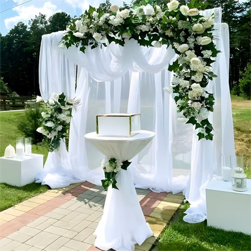 Chickwin Hochzeit Vorhang Hochzeitsbogen,1pc Anmut Tüll Querbehang,Freihanddeko Himmelbett Vorhänge,Stoff Transparent Voile Dekoration für Fotohintergrund Torbogen Hochzeitsdeko (Weiß,76x800cm) von Chickwin