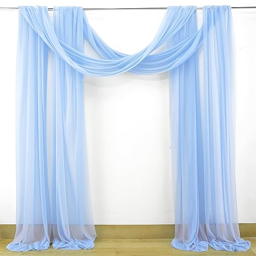 Chickwin Hochzeit Vorhang Hochzeitsbogen mit 2 Bändern, 2pc Tüll Querbehang, Himmelbett Vorhänge, Stoff Transparent Voile Dekoration für Fotohintergrund Zeremonie Hochzeitsdeko (Blau,75x550cm) von Chickwin