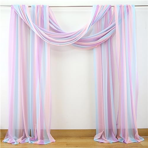 Chickwin Hochzeit Vorhang Hochzeitsbogen mit 2 Bändern, 2pc Tüll Querbehang, Himmelbett Vorhänge, Stoff Transparent Voile Dekoration für Fotohintergrund Zeremonie Hochzeitsdeko (Farbe,75x600cm) von Chickwin