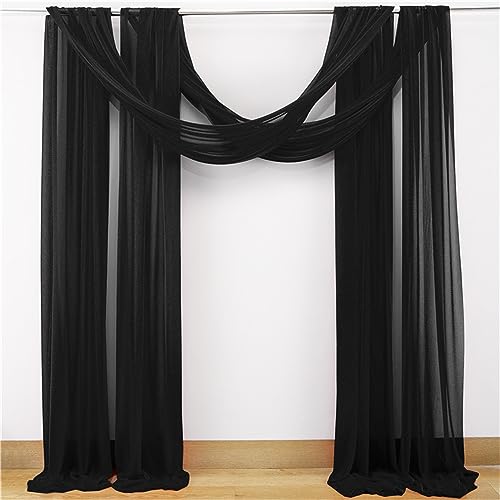 Chickwin Hochzeit Vorhang Hochzeitsbogen mit 2 Bändern, 2pc Tüll Querbehang, Himmelbett Vorhänge, Stoff Transparent Voile Dekoration für Fotohintergrund Zeremonie Hochzeitsdeko (Schwarz,75x550cm) von Chickwin