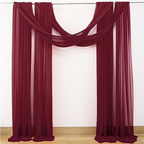 Chickwin Hochzeit Vorhang Hochzeitsbogen mit 2 Bändern, 2pc Tüll Querbehang, Himmelbett Vorhänge, Stoff Transparent Voile Dekoration für Fotohintergrund Zeremonie Hochzeitsdeko (Weinrot,75x550cm) von Chickwin
