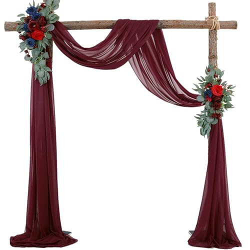 Chickwin Hochzeit Vorhang Hochzeitsbogen mit 2 Bändern, Hängend Tüll Querbehang Himmelbett Vorhänge, Transparent Voile Dekoration, für Fotohintergrund Party Hochzeitsdeko (Burgundrot,75x600cm) von Chickwin