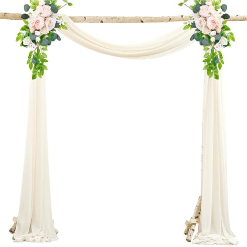Chickwin Hochzeit Vorhang Hochzeitsbogen mit 2 Bändern, Hängend Tüll Querbehang Himmelbett Vorhänge, Transparent Voile Dekoration, für Fotohintergrund Party Hochzeitsdeko (Creme,75x550cm) von Chickwin