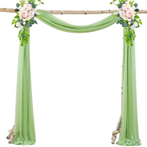 Chickwin Hochzeit Vorhang Hochzeitsbogen mit 2 Bändern, Hängend Tüll Querbehang Himmelbett Vorhänge, Transparent Voile Dekoration, für Fotohintergrund Party Hochzeitsdeko (Grün,75x550cm) von Chickwin