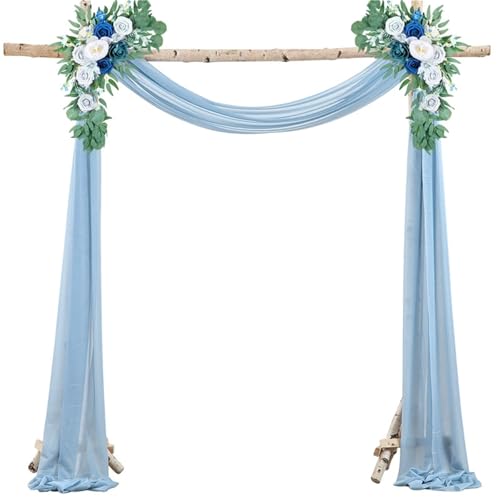 Chickwin Hochzeit Vorhang Hochzeitsbogen mit 2 Bändern, Hängend Tüll Querbehang Himmelbett Vorhänge, Transparent Voile Dekoration, für Fotohintergrund Party Hochzeitsdeko (Hellblau,75x600cm) von Chickwin