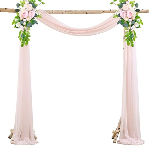 Chickwin Hochzeit Vorhang Hochzeitsbogen mit 2 Bändern, Hängend Tüll Querbehang Himmelbett Vorhänge, Transparent Voile Dekoration, für Fotohintergrund Party Hochzeitsdeko (Hellrosa,75x300cm) von Chickwin
