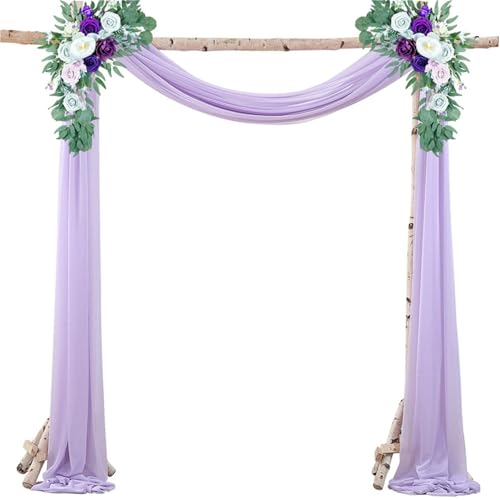 Chickwin Hochzeit Vorhang Hochzeitsbogen mit 2 Bändern, Hängend Tüll Querbehang Himmelbett Vorhänge, Transparent Voile Dekoration, für Fotohintergrund Party Hochzeitsdeko (Lila,75x1000cm) von Chickwin