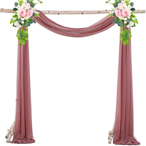 Chickwin Hochzeit Vorhang Hochzeitsbogen mit 2 Bändern, Hängend Tüll Querbehang Himmelbett Vorhänge, Transparent Voile Dekoration, für Fotohintergrund Party Hochzeitsdeko (Lilarot,75x300cm) von Chickwin