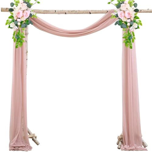 Chickwin Hochzeit Vorhang Hochzeitsbogen mit 2 Bändern, Hängend Tüll Querbehang Himmelbett Vorhänge, Transparent Voile Dekoration, für Fotohintergrund Party Hochzeitsdeko (Rosérosa,75x550cm) von Chickwin