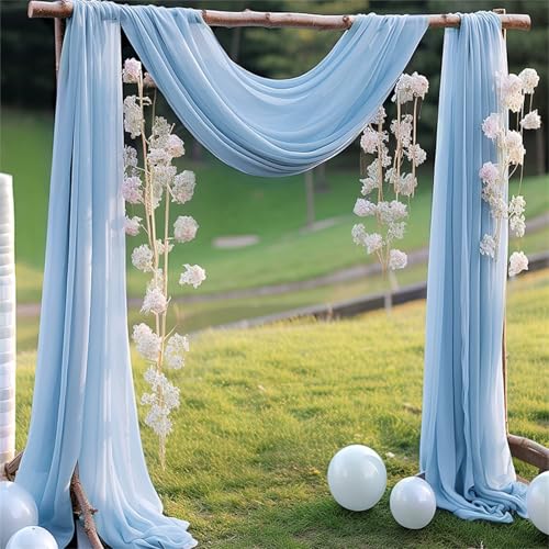 Chickwin Hochzeit Vorhang Hochzeitsbogen mit 2 Bändern, Hängend Tüll Querbehang Himmelbett Vorhänge,Transparent Voile Dekoration, Fotohintergrund Rasen Party Hochzeitsdeko (Blau,75x400cm) von Chickwin