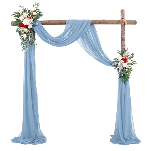 Chickwin Hochzeit Vorhang Hochzeitsbogen mit 2 Bändern, Hängend Tüll Querbehang Himmelbett Vorhänge,Transparent Voile Dekoration, Fotohintergrund Rasen Party Hochzeitsdeko (Hellblau,75x600cm) von Chickwin