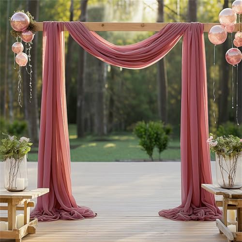 Chickwin Hochzeit Vorhang Hochzeitsbogen mit 2 Bändern, Hängend Tüll Querbehang Himmelbett Vorhänge,Transparent Voile Dekoration, Fotohintergrund Rasen Party Hochzeitsdeko (Lila Rot,75x400cm) von Chickwin