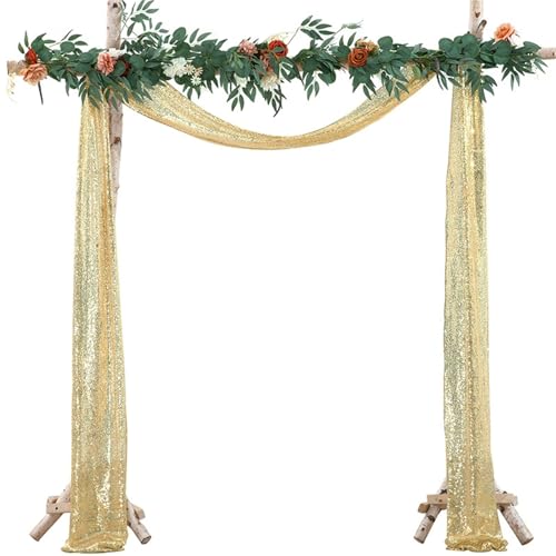 Chickwin Hochzeit Vorhang Hochzeitsbogen mit 2 Bändern, Pailletten Tüll Querbehang Himmelbett Vorhänge, Transparent Voile Dekoration,für Fotohintergrund Party Hochzeitsdeko (Silber,30x550cm) von Chickwin