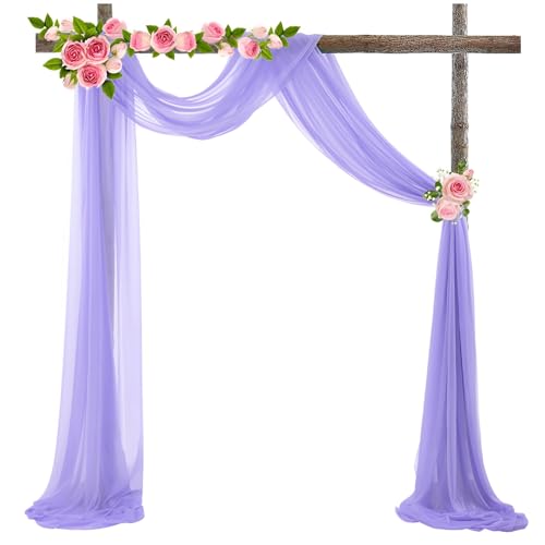 Chickwin Hochzeit Vorhang Hochzeitsbogen mit 2 Bändern, Tüll Querbehang, Himmelbett Vorhänge, Stoff Transparent Voile Dekoration für Fotohintergrund Zeremonie Hochzeitsdeko (Lila,75x300cm) von Chickwin