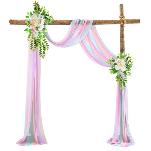 Chickwin Hochzeit Vorhang Hochzeitsbogen mit 2 Bändern, Tüll Querbehang Himmelbett Vorhänge, Transparent Voile Dekoration, für Fotohintergrund Party Zeremonie Hochzeitsdeko (Bunt,75x300cm) von Chickwin