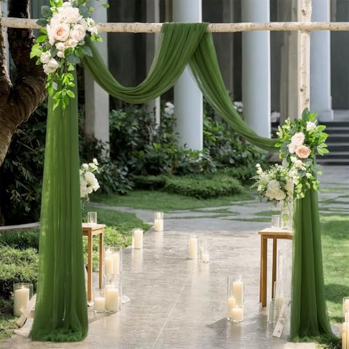 Chickwin Hochzeit Vorhang Hochzeitsbogen mit 2 Bändern, Tüll Querbehang Himmelbett Vorhänge, Transparent Voile Dekoration, für Fotohintergrund Party Zeremonie Hochzeitsdeko (Grün,50x570cm) von Chickwin