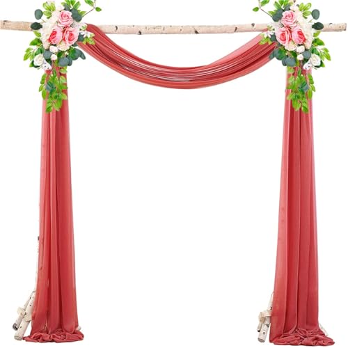 Chickwin Hochzeit Vorhang Hochzeitsbogen mit 2 Bändern, Tüll Querbehang Himmelbett Vorhänge, Transparent Voile Dekoration, für Fotohintergrund Party Zeremonie Hochzeitsdeko (Rot,75x1000cm) von Chickwin