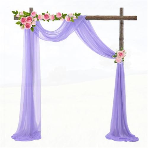 Chickwin Hochzeit Vorhang Hochzeitsbogen mit 2 Bändern, Weich Chiffon Tüll Querbehang Himmelbett Vorhänge,Transparent Voile Dekoration, Fotohintergrund Party Hochzeitsdeko (Lila,75x400cm) von Chickwin
