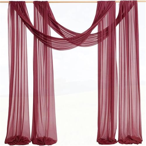 Chickwin Hochzeit Vorhang Hochzeitsbogen mit 2 Bändern, Weich Chiffon Tüll Querbehang Himmelbett Vorhänge,Transparent Voile Dekoration, Fotohintergrund Party Hochzeitsdeko (Weinrot,75x600cm) von Chickwin