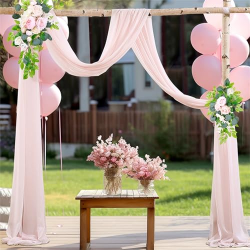 Chickwin Hochzeit Vorhang Hochzeitsbogen mit 2 Bändern, Weich Hängend Tüll Querbehang Himmelbett Vorhänge,Transparent Voile Dekoration, Fotohintergrund Party Hochzeitsdeko (Hellrosa,75x300cm) von Chickwin