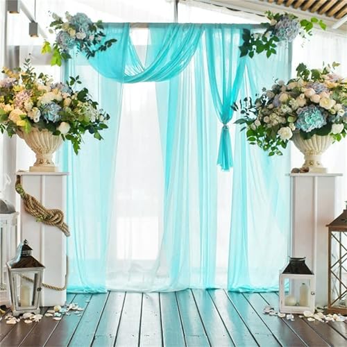 Chickwin Hochzeit Vorhang Hochzeitsbogen mit 2 Bändern, Weich Hängend Tüll Querbehang Himmelbett Vorhänge,Transparent Voile Dekoration, Fotohintergrund Party Hochzeitsdeko (Himmelblau,75x600cm) von Chickwin