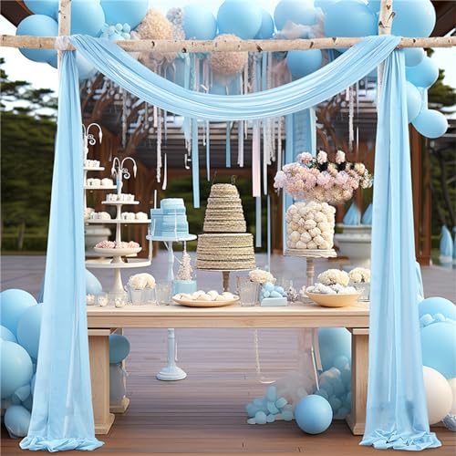 Chickwin Hochzeit Vorhang Hochzeitsbogen mit 2 Bändern,1 Stück Hängend Tüll Querbehang Himmelbett Vorhänge,Transparent Voile Dekoration, Fotohintergrund Party Hochzeitsdeko (Blau,75x180cm) von Chickwin