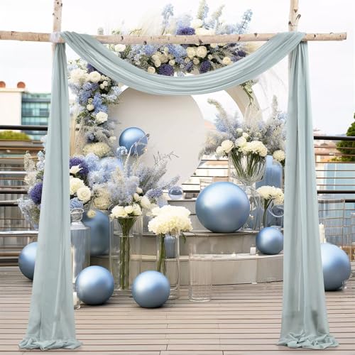 Chickwin Hochzeit Vorhang Hochzeitsbogen mit 2 Bändern,1 Stück Hängend Tüll Querbehang Himmelbett Vorhänge,Transparent Voile Dekoration, Fotohintergrund Party Hochzeitsdeko (Grau,75x180cm) von Chickwin