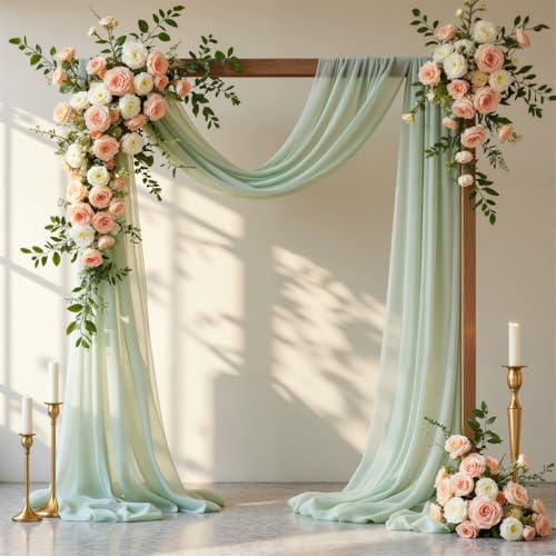 Chickwin Hochzeit Vorhang Hochzeitsbogen mit 2 Bändern,1 Stück Hängend Tüll Querbehang Himmelbett Vorhänge,Transparent Voile Dekoration, Fotohintergrund Party Hochzeitsdeko (Grün,75x600cm) von Chickwin