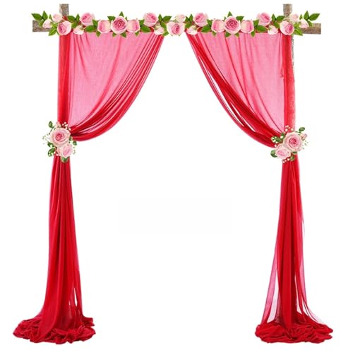 Chickwin Hochzeit Vorhang Hochzeitsbogen mit 2 Bändern,1 Stück Hängend Tüll Querbehang Himmelbett Vorhänge,Transparent Voile Dekoration, Fotohintergrund Party Hochzeitsdeko (Rot,75x400cm) von Chickwin